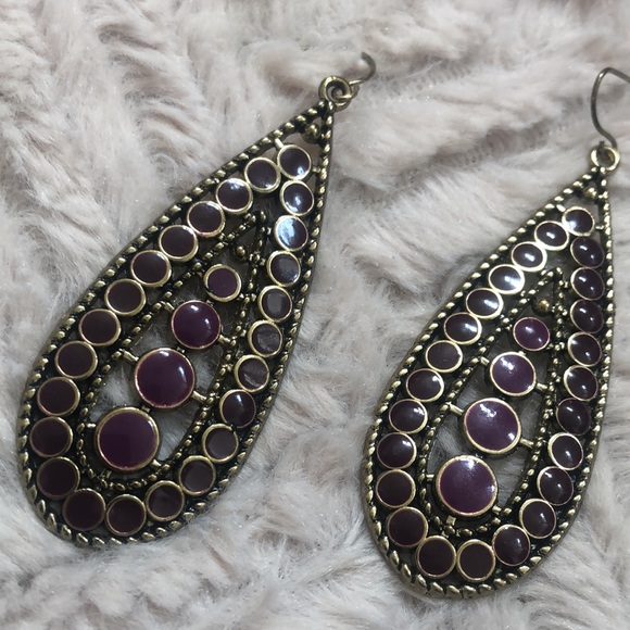 Tear drop shaped earrings nickel free, fuchsia and gold colors - Picture 7 of 12
